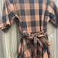Yarn Dyed Check Wrap Dress - Walnut brown